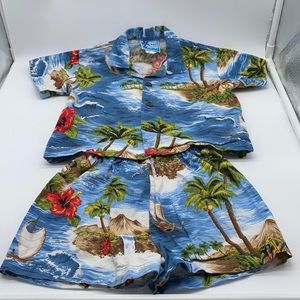 Hawaiian Tropical Infant Boys Button Down Shirt and Shorts Set Size 24 M…